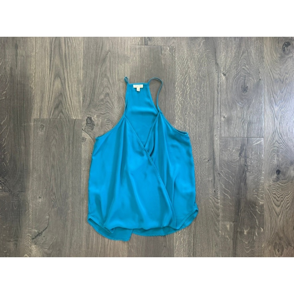 Lily White Surplice Cami Tank Top Medium Teal Blue High Neck Drape‎ Excellent